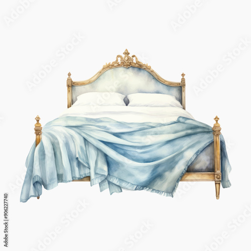 Elegant vintage bed with blue bedding