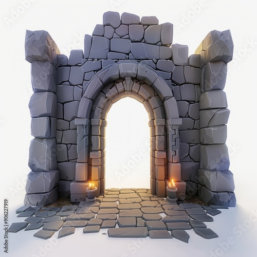 3D Render, Low Poly style of an ancient ritual room with mystical artifacts, on isolated white background, Generative AI