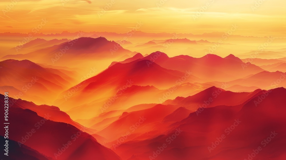 Fototapeta premium 夕日に染まる山