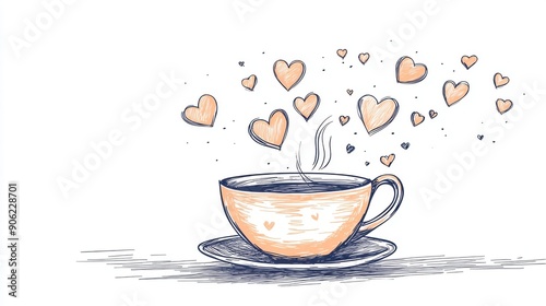 A charming cup of coffee with hearts floating above, symbolizing warmth, love, and comfort in every sip.