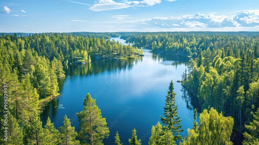 Aerial View of a Tranquil Forest Lake in Finland Aerial View of a Tranquil Forest Lake in Finland