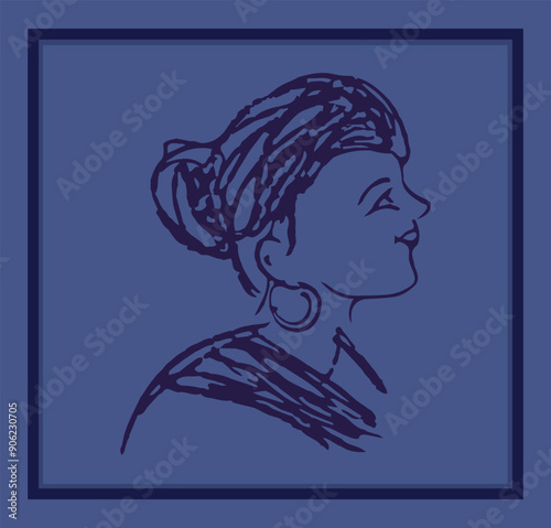Hand drawn vector illustration of young glamour portrait woman