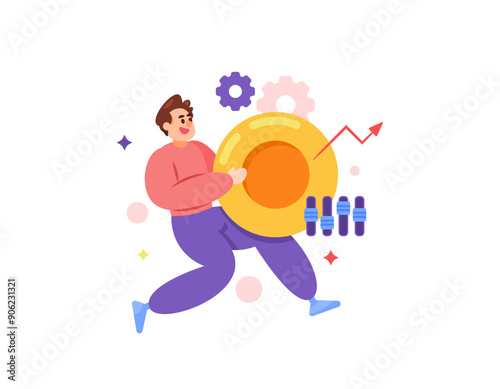 financial management concept. organizing and managing finances. controlling the use and expenditure of money. illustration of an accountant or businessman holding coins. flat style design. graphic