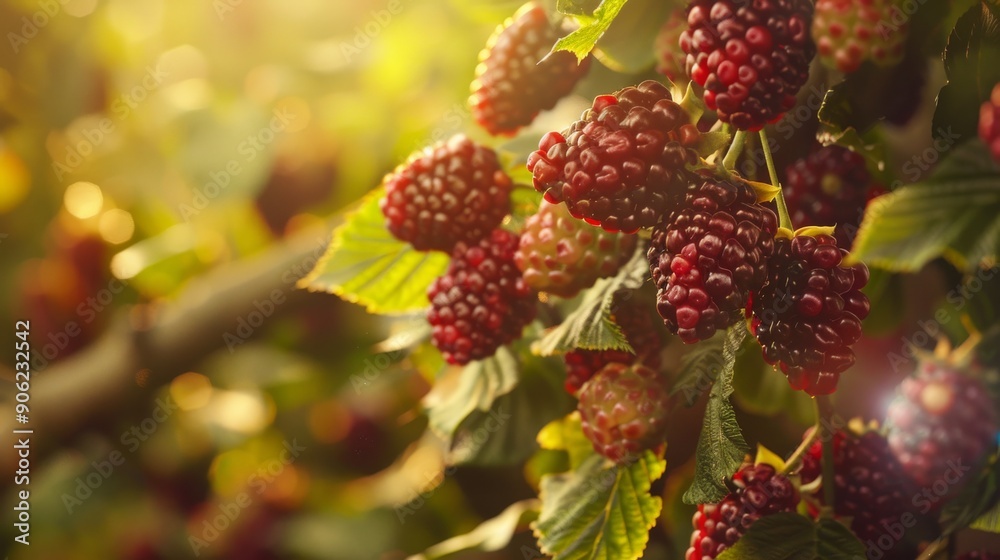 berries of a mulberry on a bush berries of a mulberry on a bush