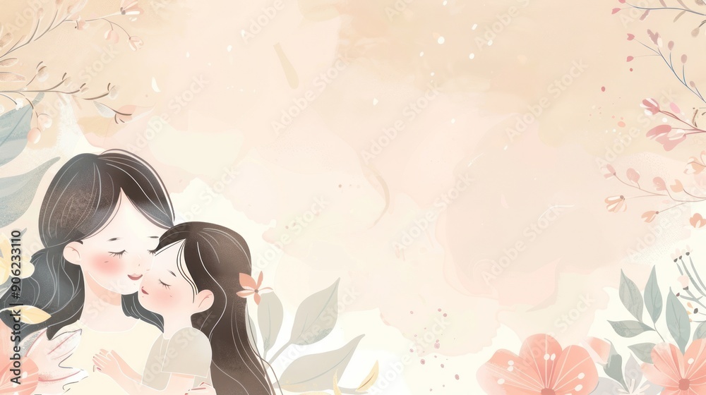 Charming Mother's Day illustration with a large bouquet of colorful flowers as the centerpiece, adorned with delicate butterflies and symbols of affection. Charming Mother's Day illustration with a large bouquet of colorful flowers as the centerpiece, adorned with delicate butterflies and symbols of affection.
