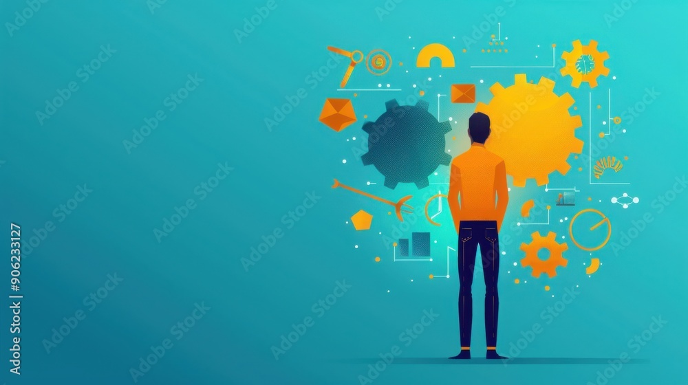 Solutions Remedies, person fixing a problem with tools, flat design illustration Solutions Remedies, person fixing a problem with tools, flat design illustration