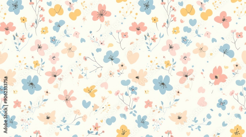 Elegant seamless pattern for Mother's Day showcasing intricate hearts, blossoming flowers, and decorative ribbons in a sophisticated and festive arrangement.