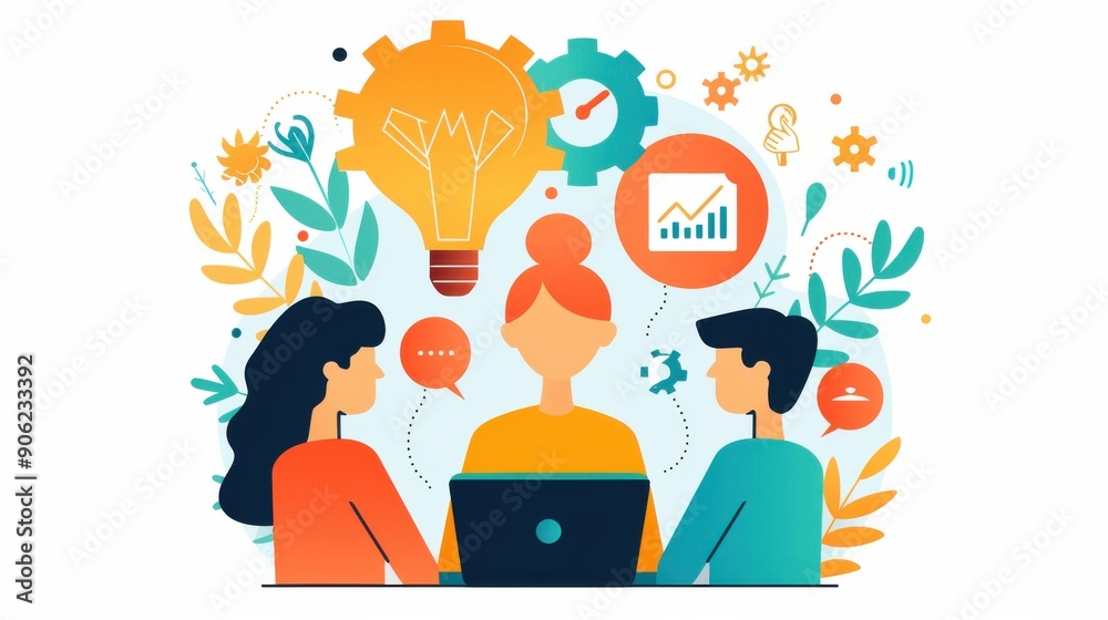 Startup pitch, young entrepreneurs presenting ideas, flat design illustration Startup pitch, young entrepreneurs presenting ideas, flat design illustration