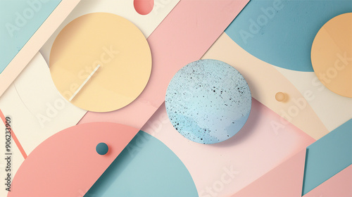 Abstract geometric composition with circles and lines on textured concrete background