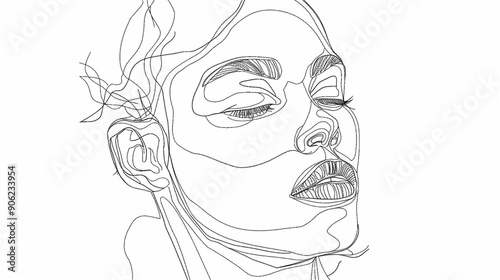 Single line art portrait of a serene face