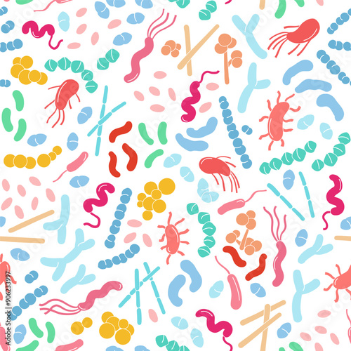 Vector illustration of microbiome bacteria, beneficial and pathogenic intestinal flora.