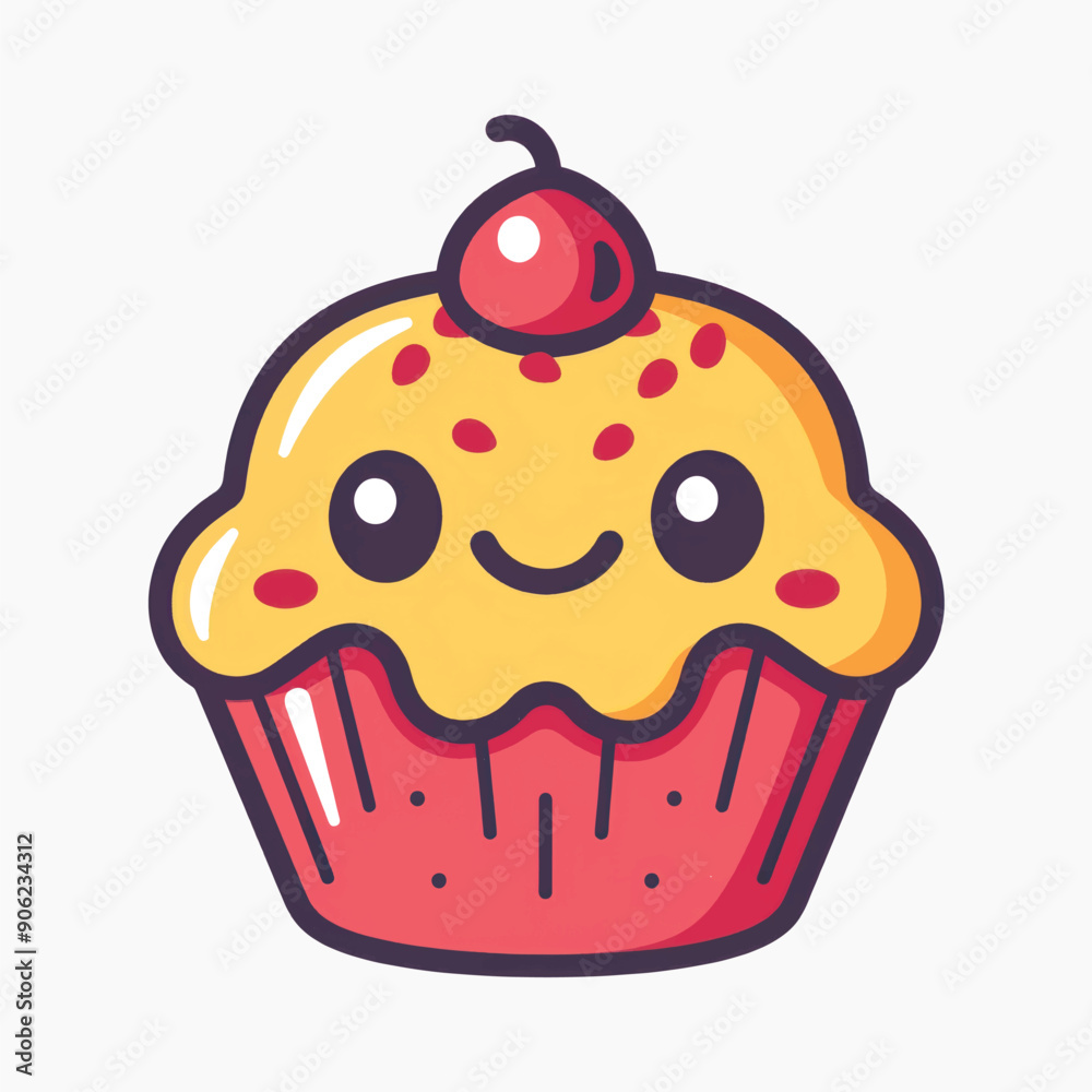 Cute cartoon cupcake with cherry Cute cartoon cupcake with cherry