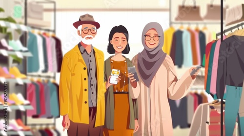 Wallpaper Mural A multi-generational group happily browses clothing in a vibrant store Torontodigital.ca