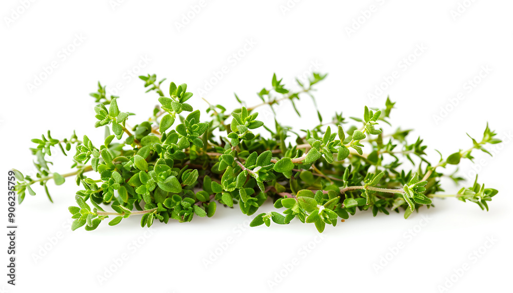 flowering twig thyme spice isolated on white background flowering twig thyme spice isolated on white background