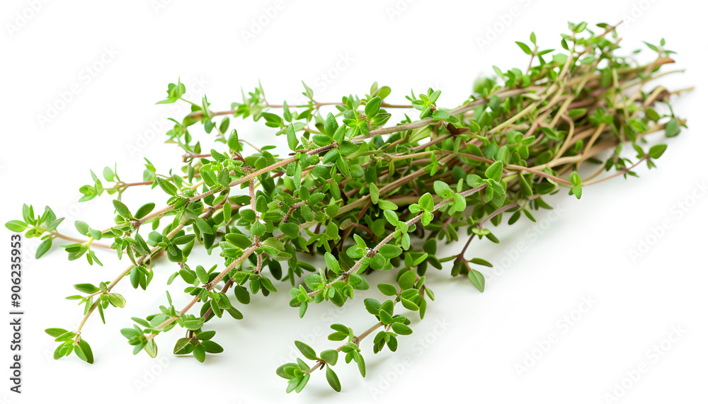 flowering twig thyme spice isolated on white background flowering twig thyme spice isolated on white background