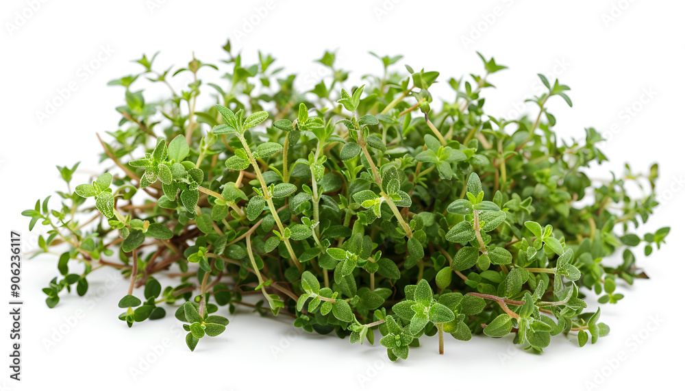 flowering twig thyme spice isolated on white background flowering twig thyme spice isolated on white background