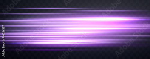 Purple glow speed lines, colorful light trails, stripes. Speed rays, velocity light neon flow, zoom in motion effect. Abstract background, vector illustration.