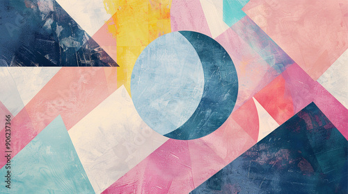 Abstract geometric composition with circles and lines on textured concrete background.