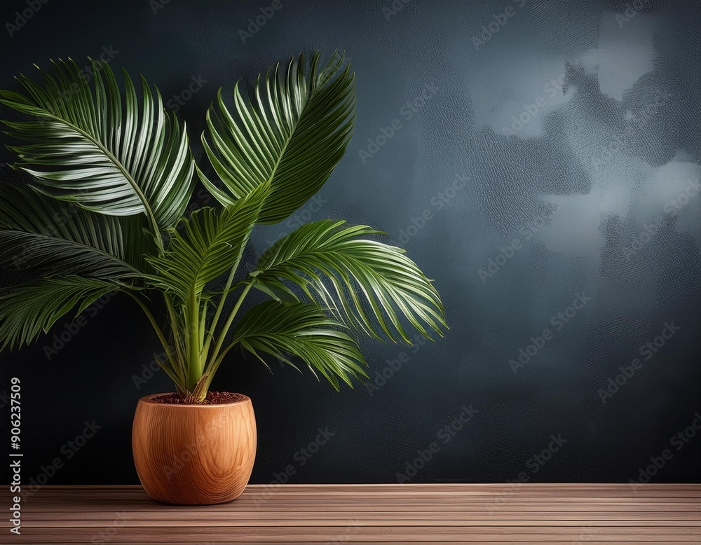 Fototapeta premium Contemporary Tropics: Plant in Wooden Pot
