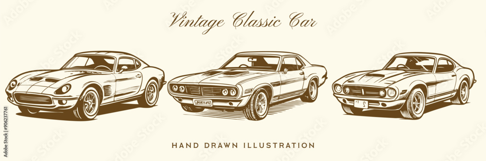 Fototapeta premium vintage car vector hand drawn illustration