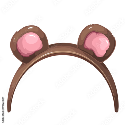 Cute headband with teddy bear cartoon ears. Funny retro decor of round shape for head of kids or adults, cartoon band with furry brown bear ears of birthday and carnival party vector illustration