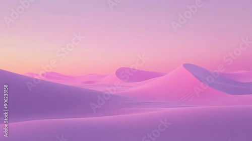 A pink and purple desert landscape with a pink sunset in the background