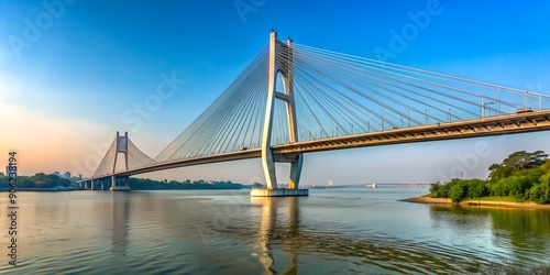 Vidyasagar Setu (Bridge) over river Ganges 2nd Hooghly Bridge Connects Howrah and Kolkata Longest Cable  stayed bridge in India photo