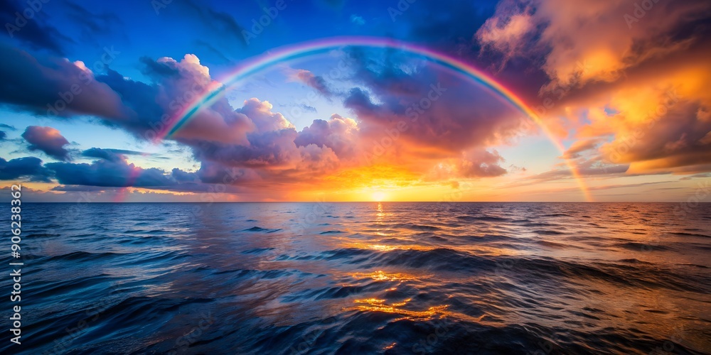 Rainbow Colored Sunset Over the Ocean AI-Generated Content