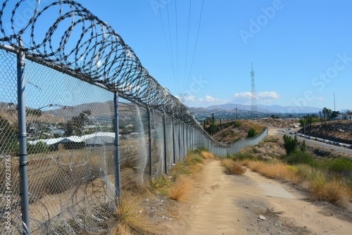 Barbed wire fence protecting the perimeter of a secure area