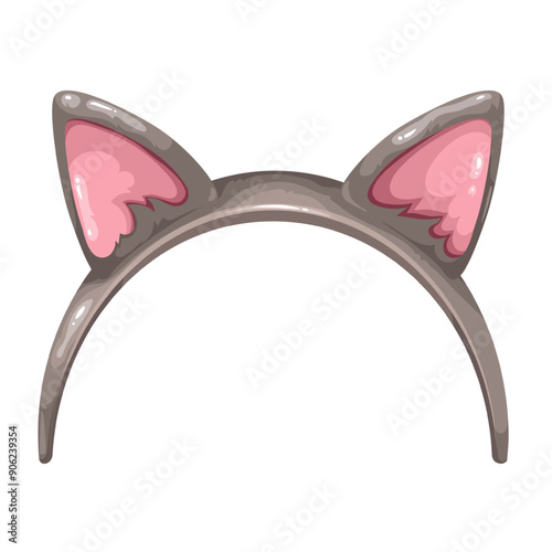 Cute headband with cartoon cat ears. Funny retro prop photobooth band with furry animals ears, hat of kitten costume for carnival or birthday party, cartoon head decoration vector illustration