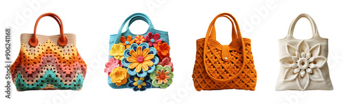 Set of handmade crotchet handbags. photo