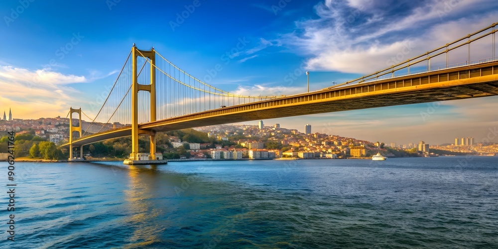 Fototapeta premium Golden Bridge across the Golden Horn Bay Creative AI