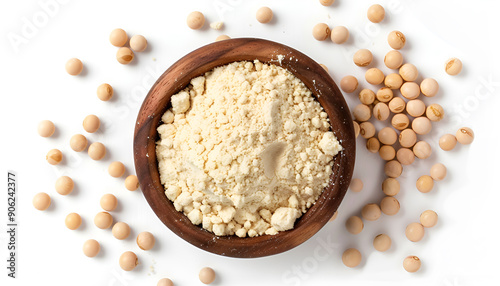 dried soy milk isolated on white background. Top view. Flat lay