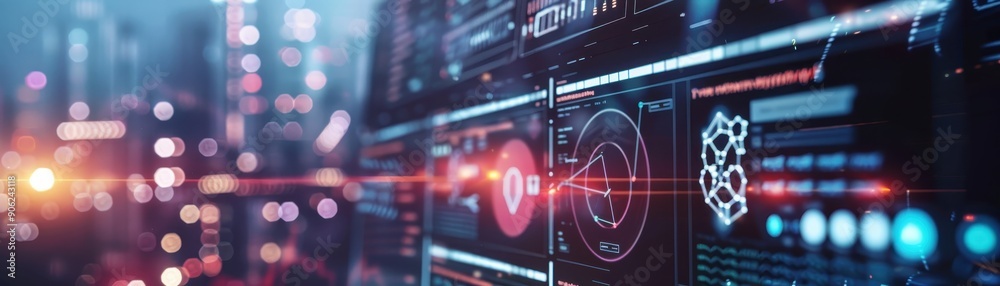 Futuristic digital interface with data visualization and technology concepts, perfect for AI, cyber technology, and modern computing themes.