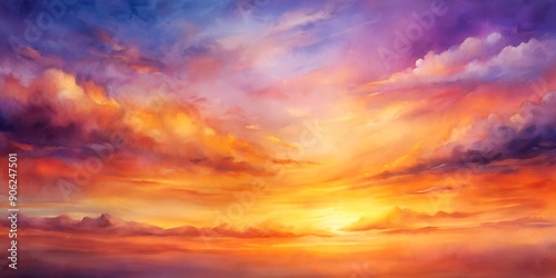  abstract watercolor background sunset sky orange purpl AI-Generated Content