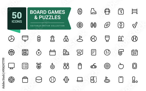 Board Games and Puzzles icon set. Toys Icons Pack. Thin line icons set. Simple editable vector stroke illustration.