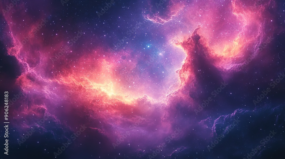 A Cosmic Nebula with Swirling Pink and Orange Clouds