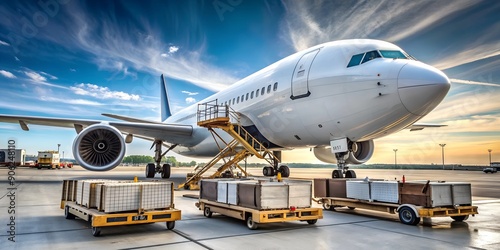 Air cargo logistic containers are loading to an airplane AI Generative