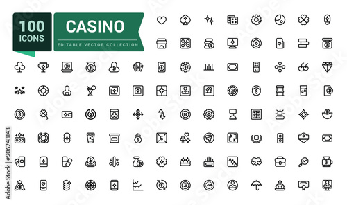 Casino and gambling minimal line icons set. linear style icon collection, outline signs and logo pack. Simple editable vector stroke illustration.