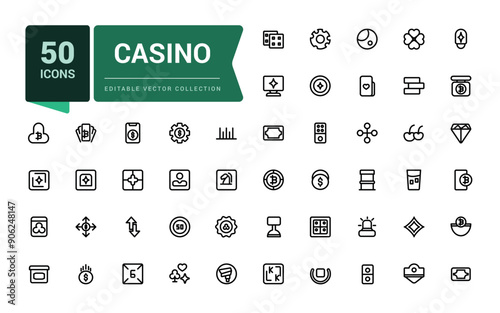 Casino and gambling minimal line icons set. linear style icon collection, outline signs and logo pack. Simple editable vector stroke illustration.