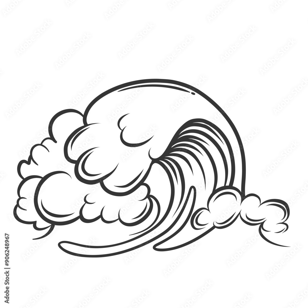 Sea or ocean wave with bubble foam icon, doodle marine vortex. Retro simple beach surf with whirlpool and water spray. Nature, tide mascot, hand drawn storm wave contour icon vector illustration Sea or ocean wave with bubble foam icon, doodle marine vortex. Retro simple beach surf with whirlpool and water spray. Nature, tide mascot, hand drawn storm wave contour icon vector illustration