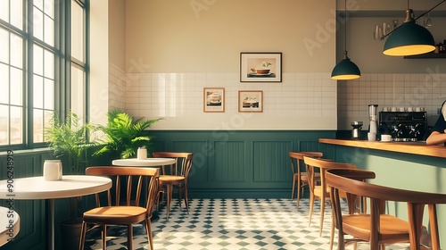 Wallpaper Mural Retro Cafe Corner with Checkerboard Floor Torontodigital.ca