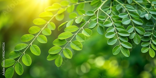 Fresh Green Moringa leaves Medicinal Plant (Moringa oleifera Lamk ) Natural Moringa leaves Green Background Generative By AI photo