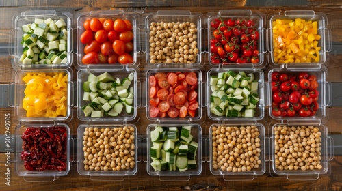 Wallpaper Mural Top view of a plastic container filled with various types of fresh and colorful vegetables Torontodigital.ca