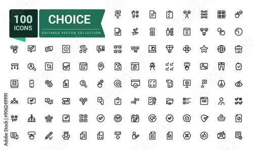 Choice icon set. Minimal outline voting elections and choice icons Related to winner, yes or no, checkmark, favorite. Line icons for web design, mobile app.