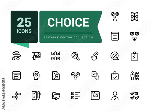 Choice icon set. Minimal outline voting elections and choice icons Related to winner, yes or no, checkmark, favorite. Line icons for web design, mobile app.