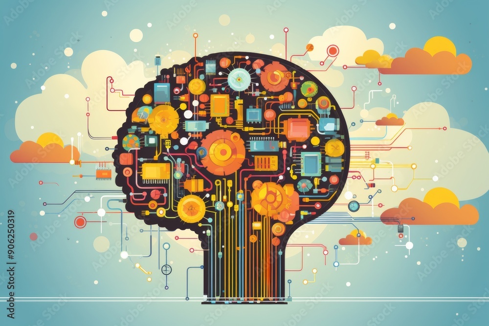 Obraz premium Digital technology collage featuring futuristic networks and systems.