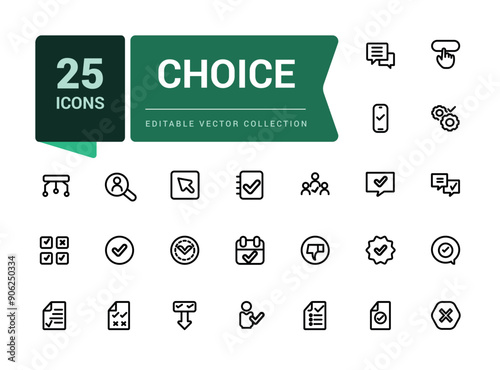 Choice icon set. Minimal outline voting elections and choice icons Related to winner, yes or no, checkmark, favorite. Line icons for web design, mobile app.