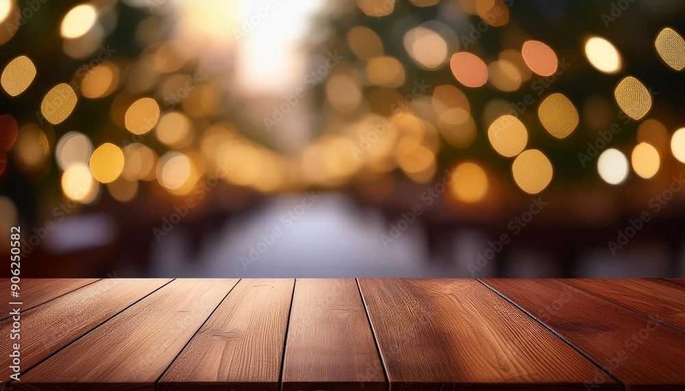 Rustic Charm: Empty Wooden Table with Bokeh Background Rustic Charm: Empty Wooden Table with Bokeh Background