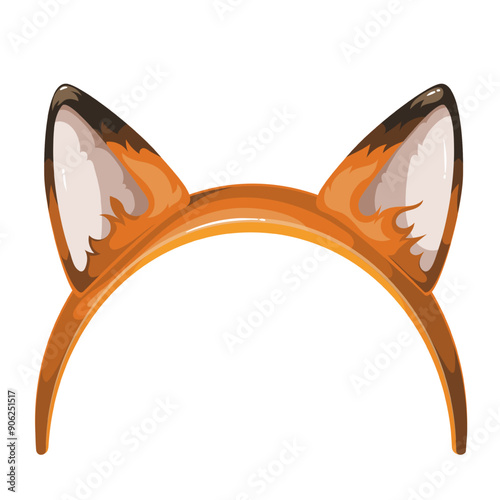 Cute fox cartoon ears on headband. Funny retro hair band with orange triangular ears of forest animal, birthday party mask, cartoon decorative element of outfit and chat filter vector illustration
